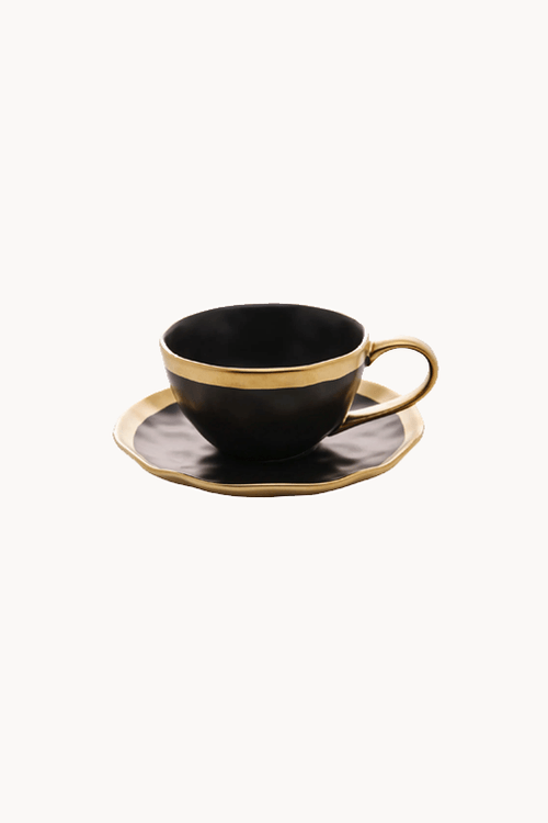 Xícara de Chá de Porcelana Dubai Preto e Dourado 200ml