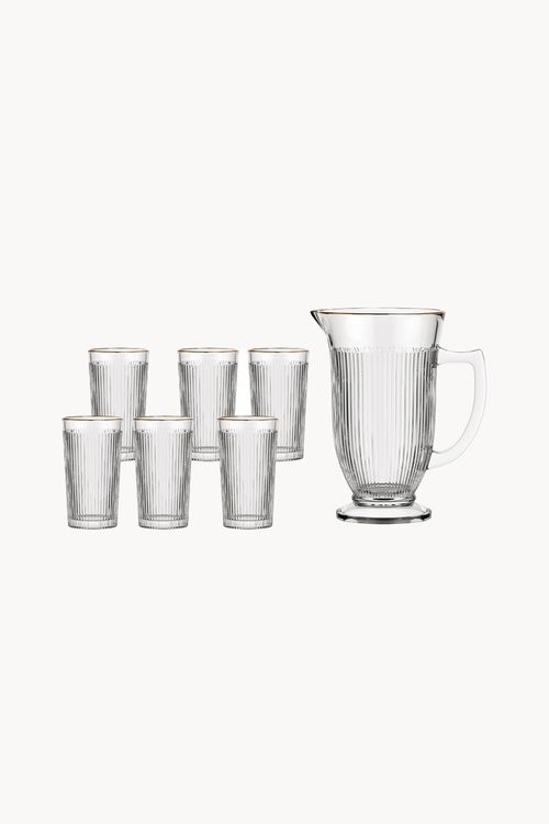 Conjunto de Jarra e Copos Lila em Vidro 7 Peças 1L