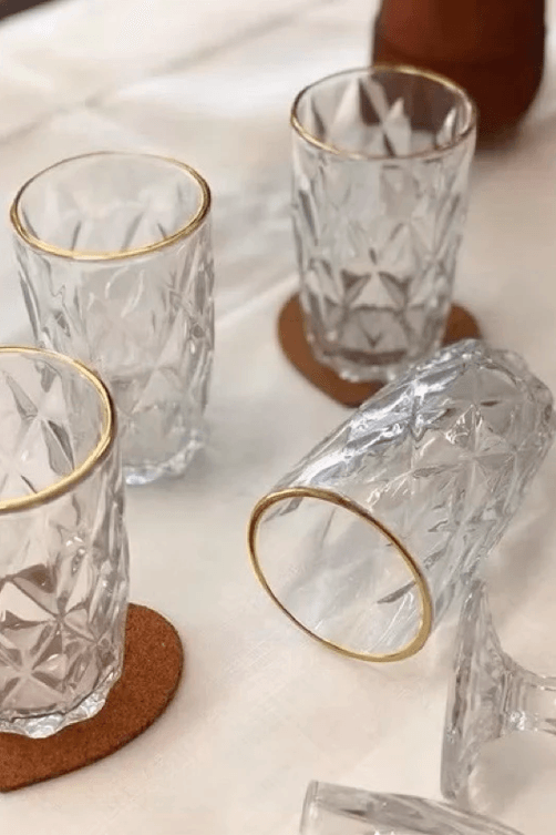 Conjunto de Copo Long Drink Diamond com Filete Dourado em Vidro 6 Pecas 325ml
