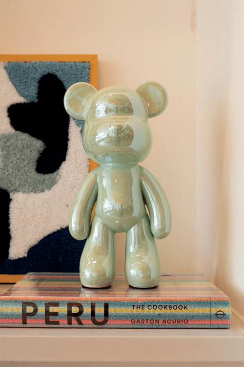 Urso Decorativo de Cerâmica Azul
