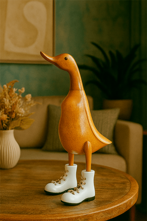 Enfeite Pato Decorativo Bota P Branco em Madeira