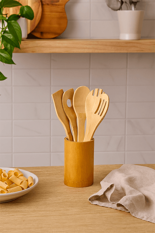 Conjunto de Utensílios em Bambu 6 Peças
