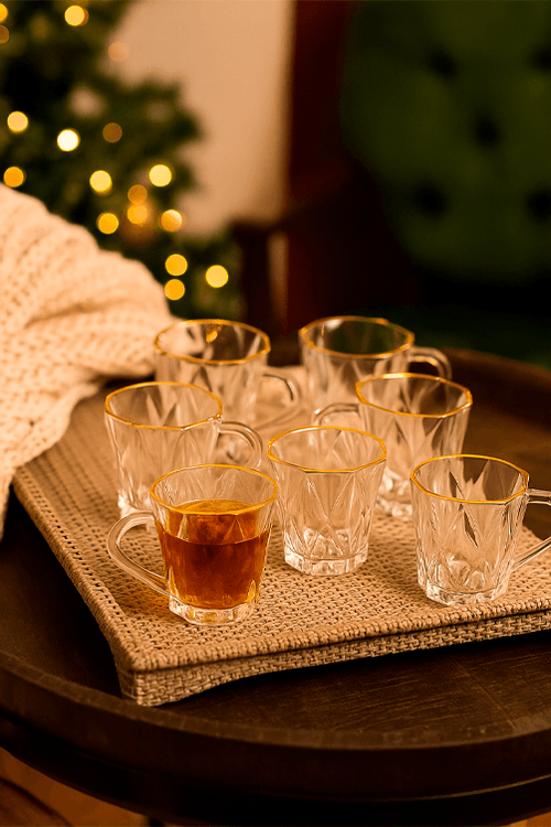 Conjunto de Canecas  Diamond em Cristal com Filete Dourado  6 Peças 180ML
