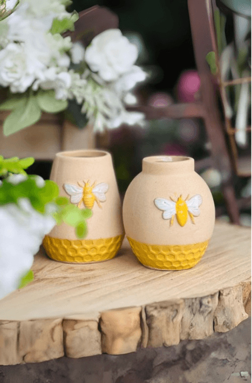 Vaso Honey Bee Decorativo em Cerâmica Tamanho P