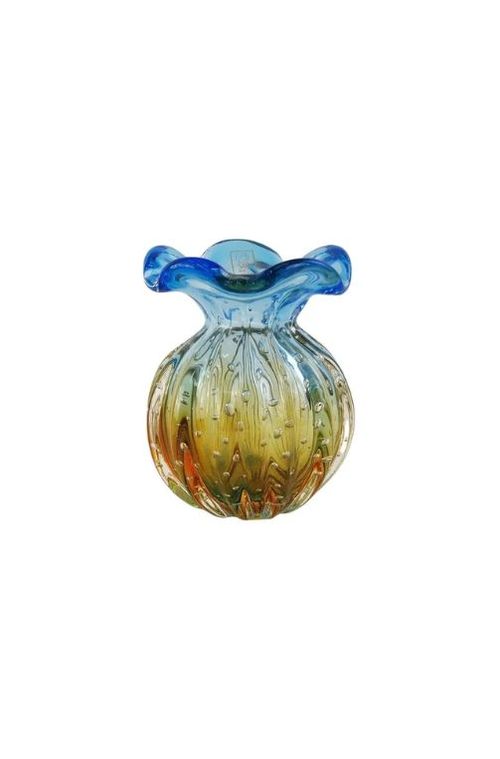 Vaso Trouxinha De Murano Azul e Âmbar em Vidro