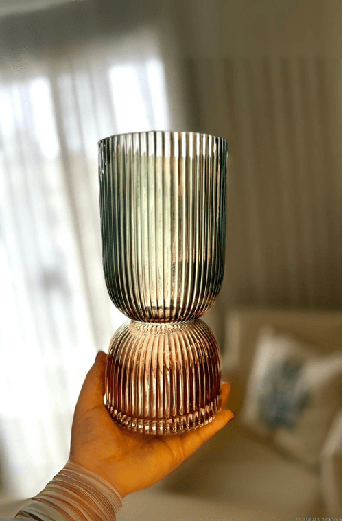 Vaso de Vidro Canelado Bicolor