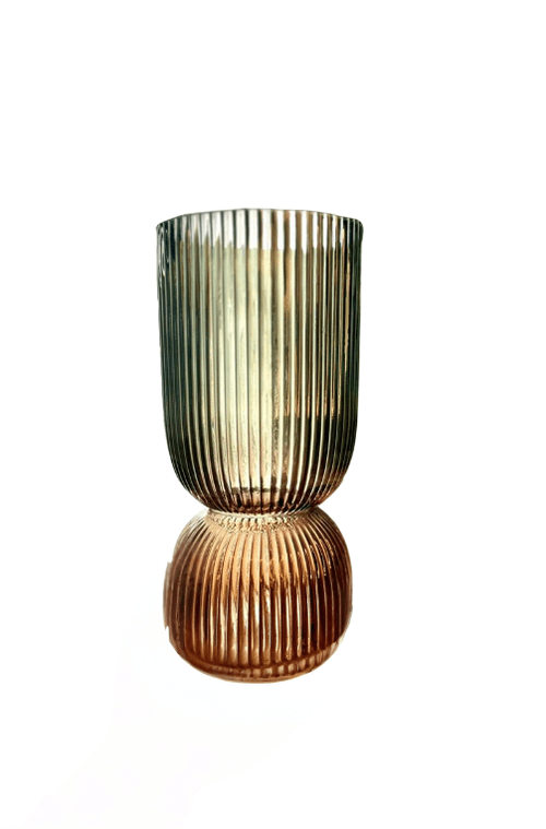 Vaso de Vidro Canelado Bicolor