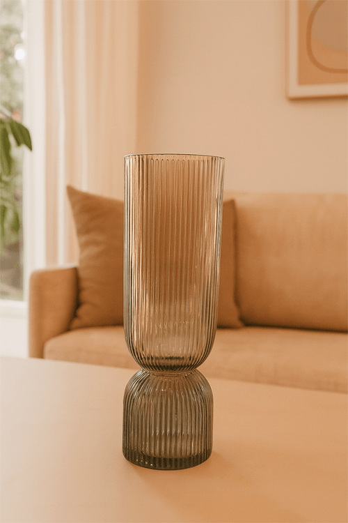 Vaso de Vidro Canelado Alto Bicolor