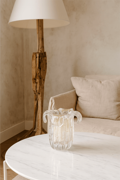 Vaso Murano Pétala Cristal com Dourado