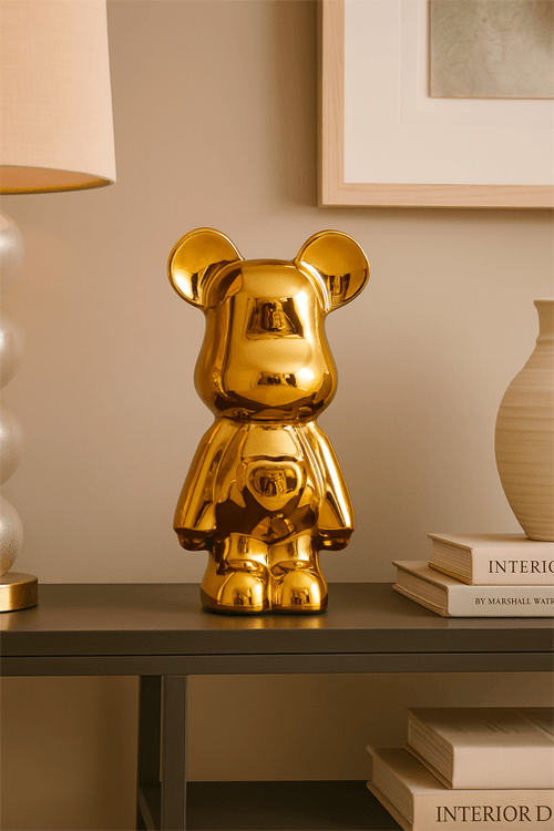 Urso Decorativo de Cerâmica Dourado