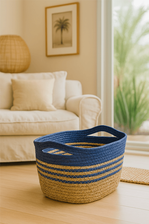 Cesto Decorativo em Fibra Natural com Alça Tamanho M