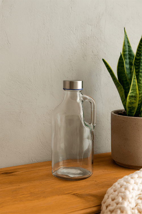 Garrafa em Vidro com Tampa em Aço Inox 1L