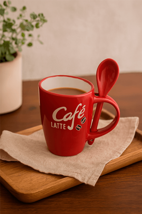 Caneca Georgia com Colher em Cerâmica 220ml