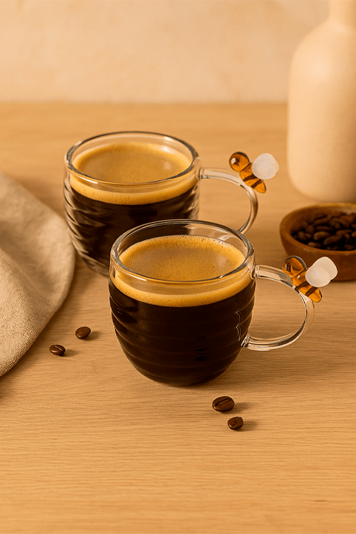 Conjunto de Xicaras de Café Lovely Bee em Vidro Borossilicato 2 Peças 80Ml