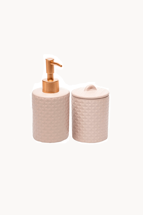 Conjunto 2 Peças para Banheiro de Cerâmica Petals Nude 210ml