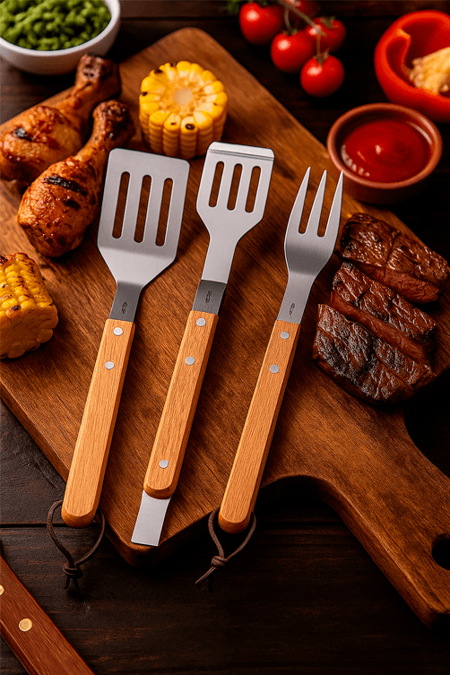 Conjunto para Churrasco em Madeira 3 Pecas
