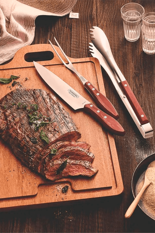 Conjunto de Churrasco Polywood em Aco Inox 3 Pecas1