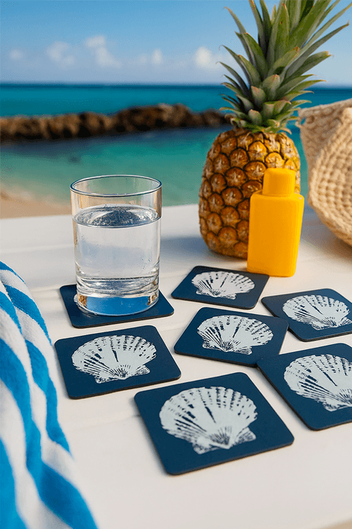 Jogo com 6 Porta Copos Concha  Azul
