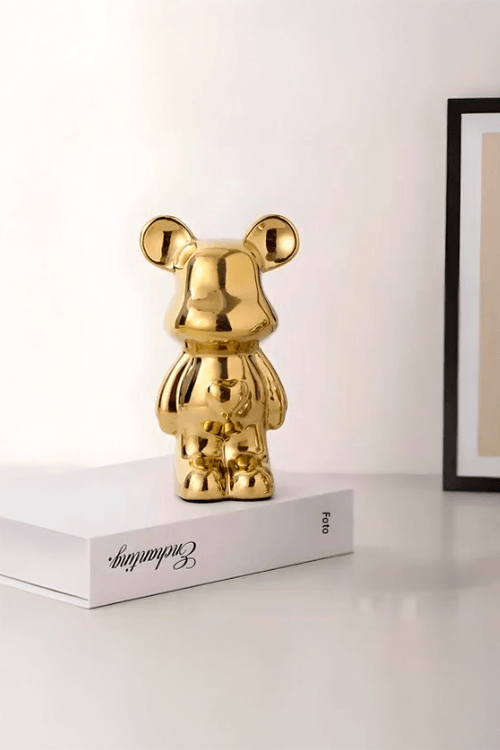 Urso Decorativo de Cerâmica Dourado