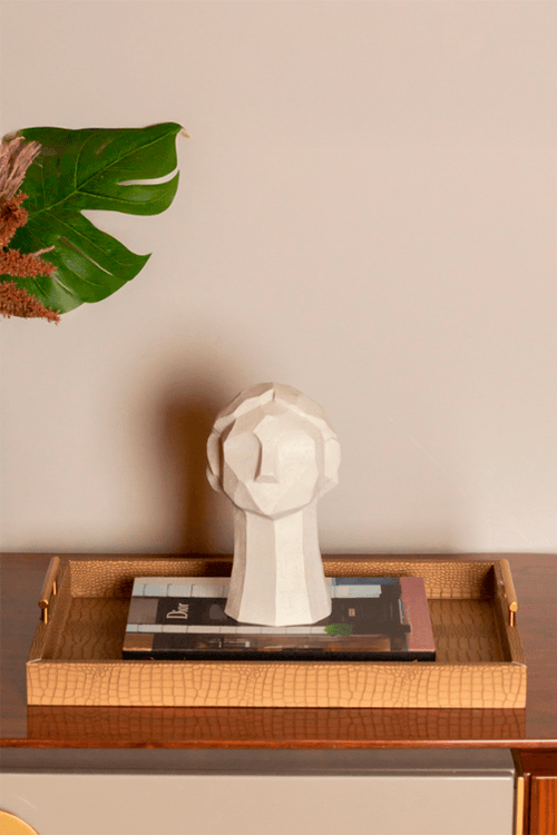 Bandeja Decorativa com Alça de Metal Nude 48x35x7,5cm