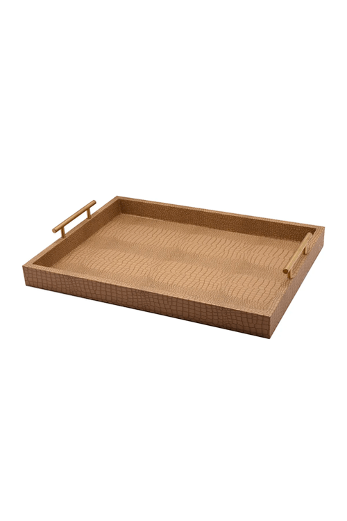 Bandeja Decorativa com Alça de Metal Nude 48x35x7,5cm