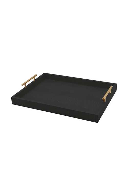 Bandeja Decorativa com Alça de Metal Preto 48x35x7,5cm