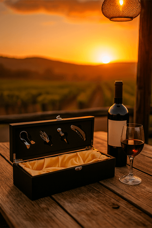 Maleta com Acessórios para Vinho em Aço Inox 5 Peças