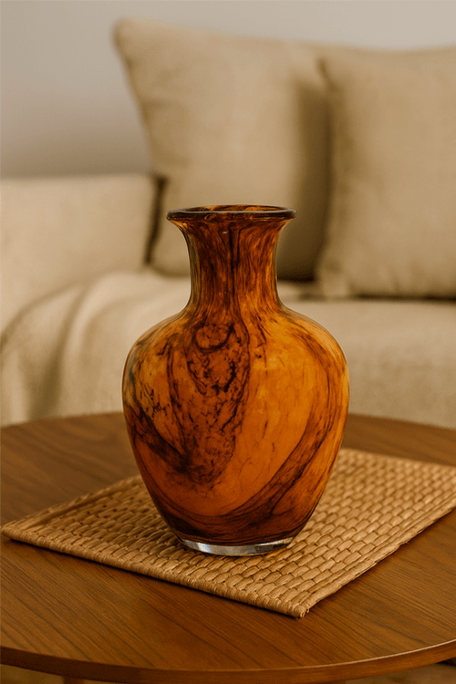 Vaso de Vidro Murano Marrom 12,5x20,5cm