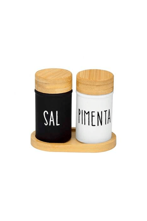 Saleiro e Pimenteiro 3 Peças com Base de Bambu Doha 90ml