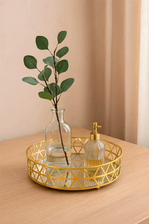 Bandeja Decorativo em Metal Dourado