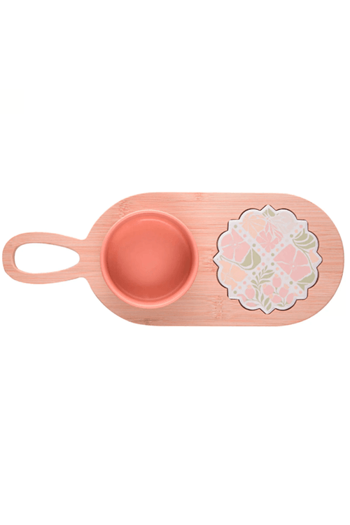 Conjunto 3 Peças Petisqueira com Bandeja e Tábua Floral Bambu