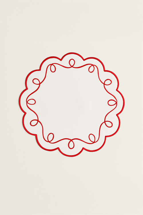 Jogo Americano Nylon com Bordado Vermelho