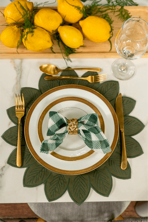 Jogo Americano Folha Verde de Nylon com Bordado