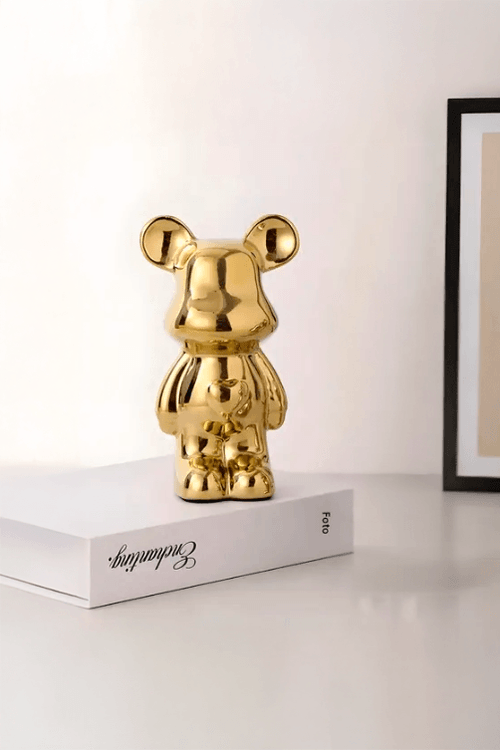 Urso Decorativo de Cerâmica Dourado