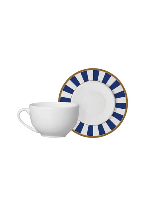 Xicara de Chá com Pires Stripe Azul 250ml