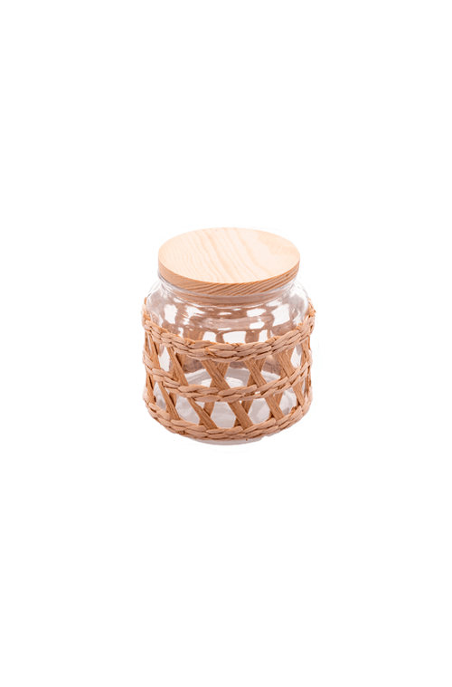 Porta Mantimentos de Vidro com Sisal e Tampa de Madeira 520ml