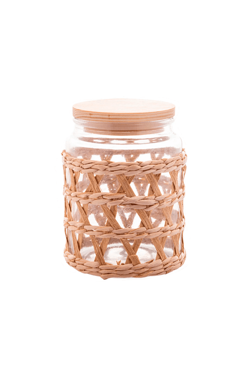 Porta Mantimentos de Vidro com Sisal e Tampa de Madeira 750ml