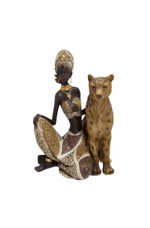 Escultura Africana Sentada em Resina