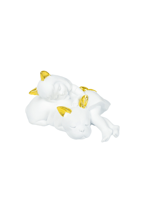 Escultura em Resina Branca Menina com Cachorro
