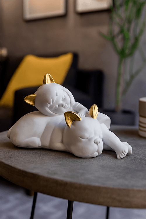 Escultura em Resina Branca Menina com Cachorro