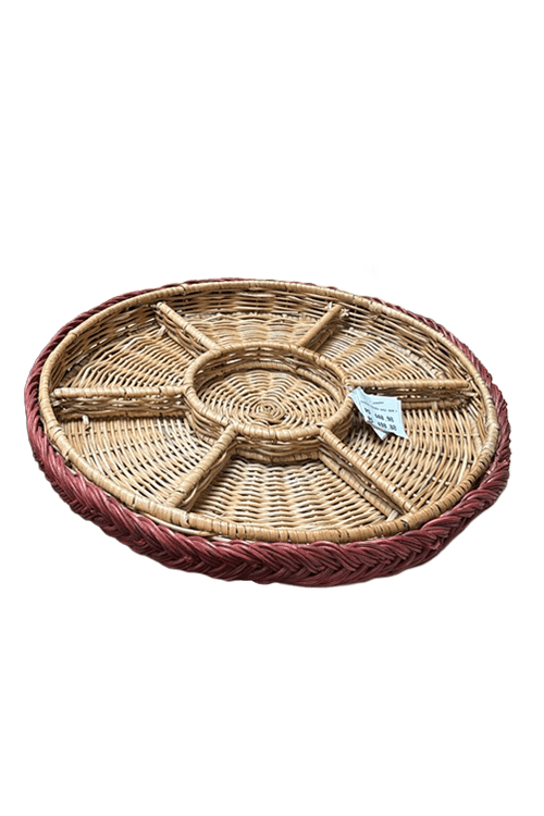 Petisqueira Grande Redonda Rattan com Base Vermelha