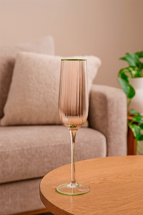 Taça Champanhe de Vidro Apricot com Base Verde 250 ml