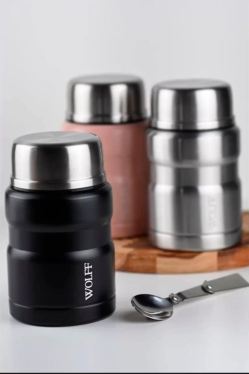 Pote Térmico com  Parede Dupla em Aço Inox com Colher  480ml