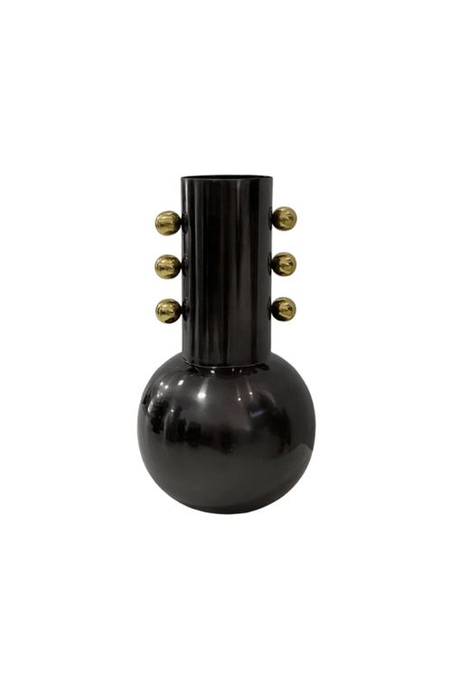 Vaso Metal Grafite Bojudo Bolas Douradas
