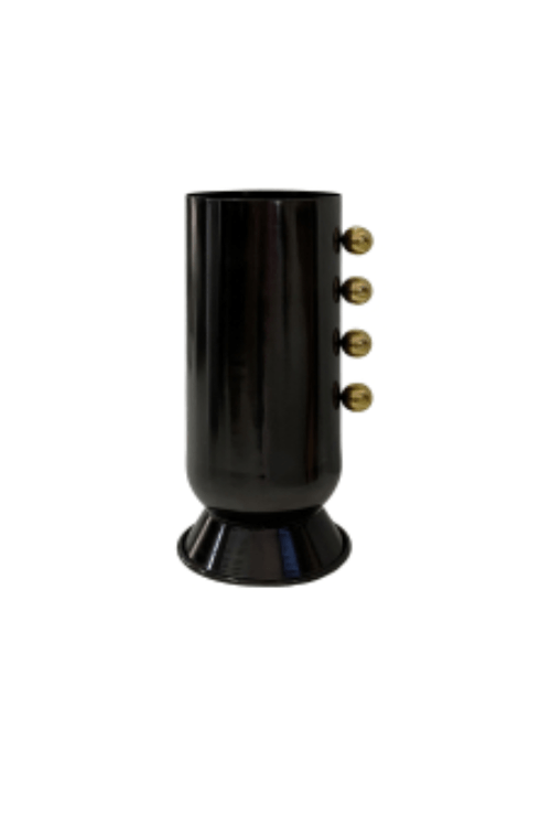 Vaso em Metal Jaquitibá Preto com Bolas Douradas