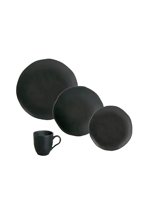 Aparelho de Jantar Stoneware 16 Peças Orgânico Preto Matte