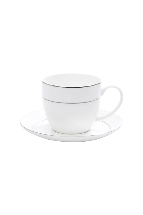 Aparelho de Jantar com Borda Prateada Monaco Branco em Porcelana 42 Pecas2