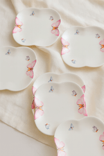 Conjunto de 06 Pratos de Sobremesa Borboleta em Porcelana