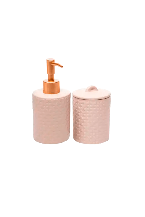 Conjunto 2 Pecas para Banheiro de Ceramica Petals Nude 210ml
