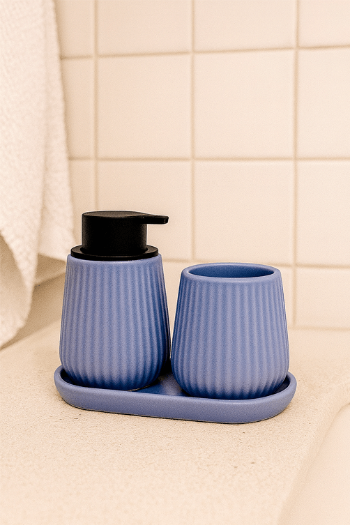 Conjunto para Banheiro Azul em Ceramica 3 Pecas